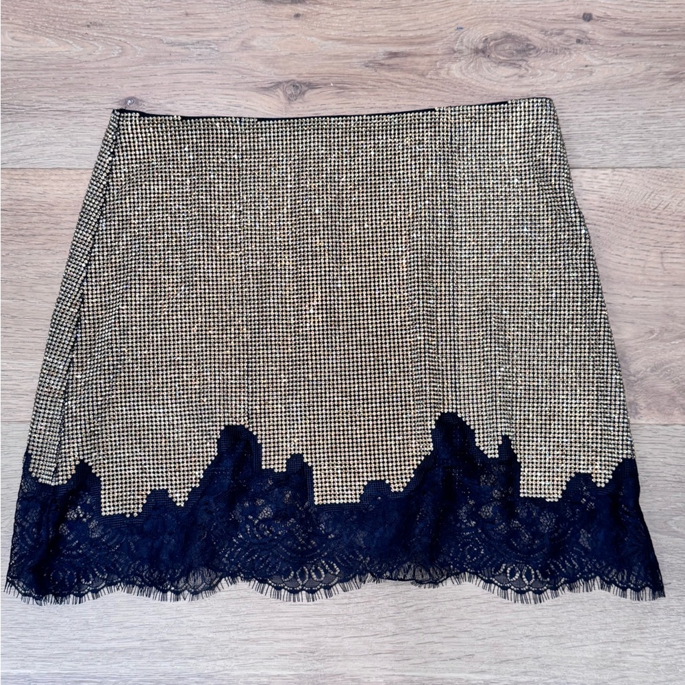 Self portrait BROWN CRYSTAL CHAINMAIL MINI SKIRT